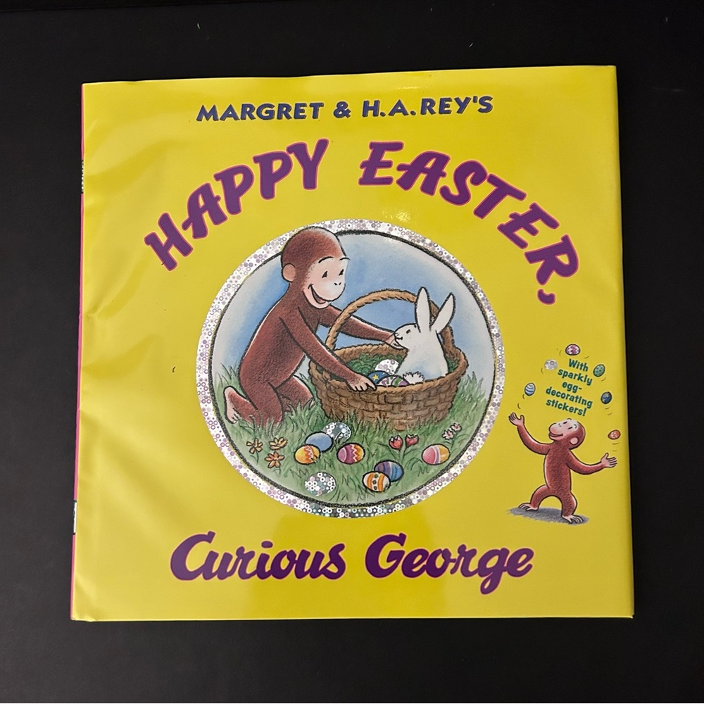 HAPPY EASTER, Curious George hardcover book with stickers